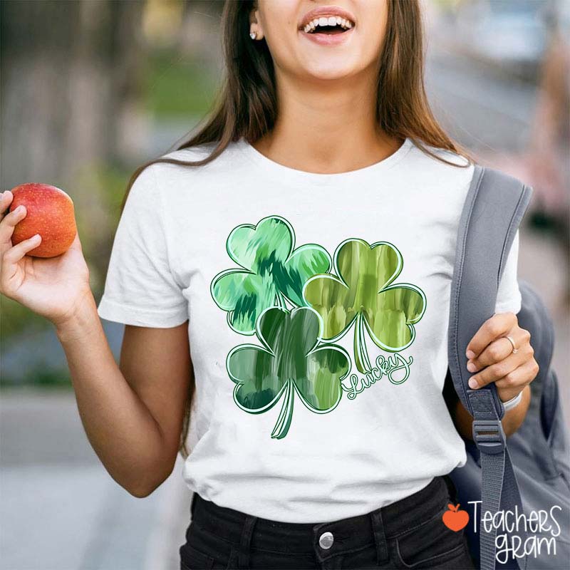 Watercolor Lucky Shamrock Teacher T-Shirt