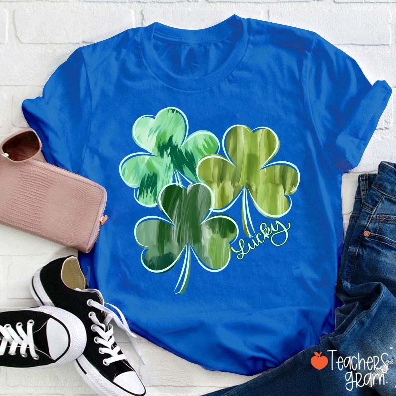 Watercolor Lucky Shamrock Teacher T-Shirt