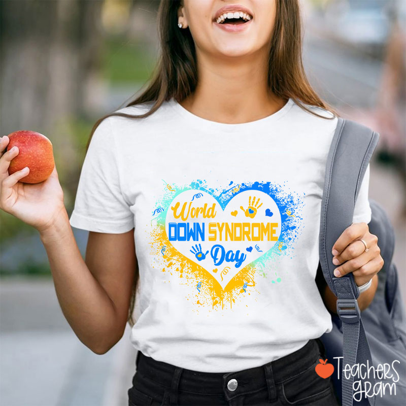 Heart Down Syndrome Day Teacher T-Shirt