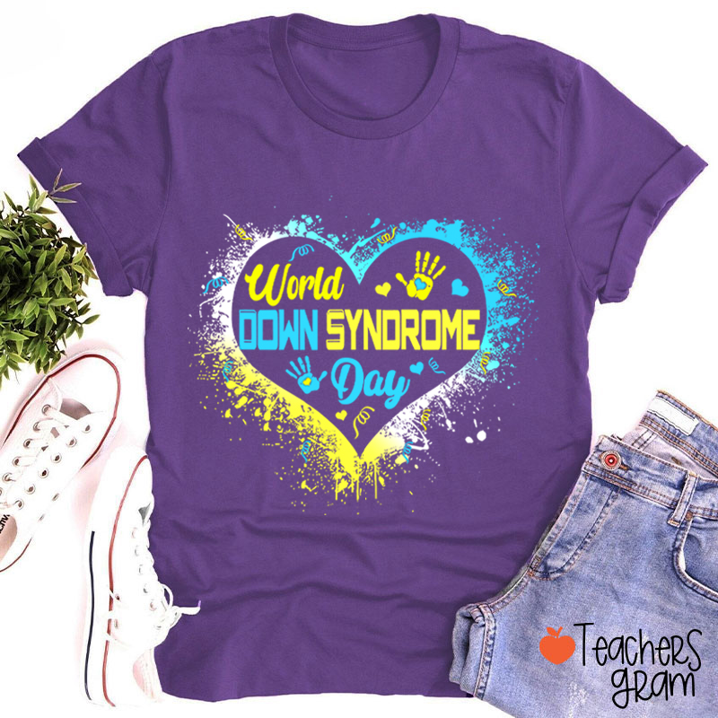 Heart Down Syndrome Day Teacher T-Shirt