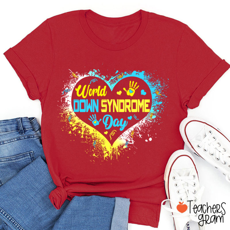 Heart Down Syndrome Day Teacher T-Shirt