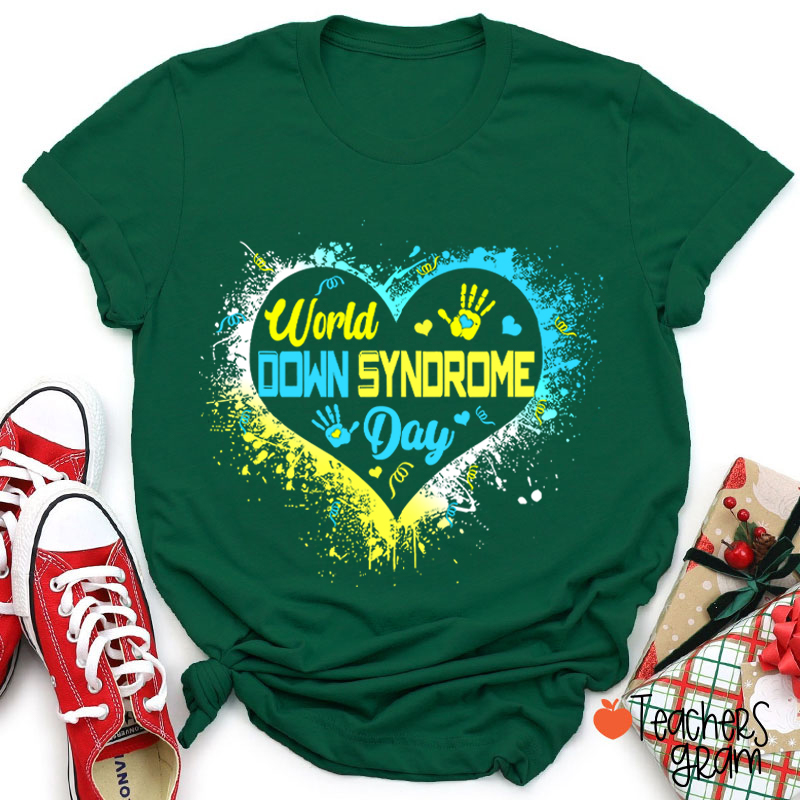 Heart Down Syndrome Day Teacher T-Shirt