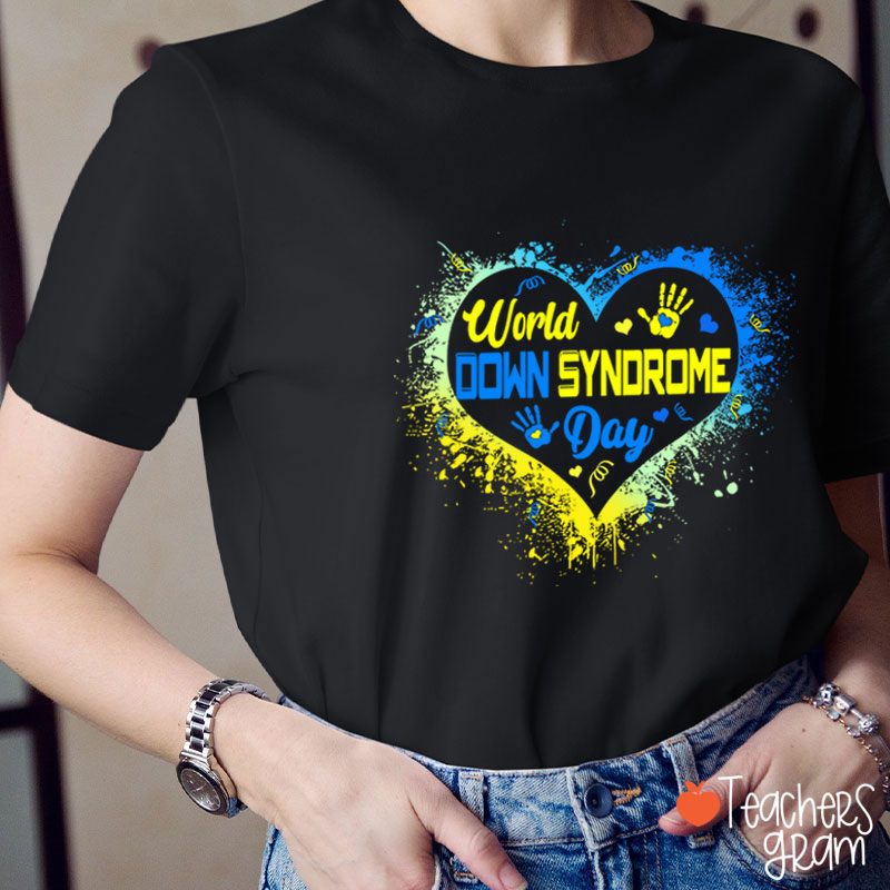 Heart Down Syndrome Day Teacher T-Shirt