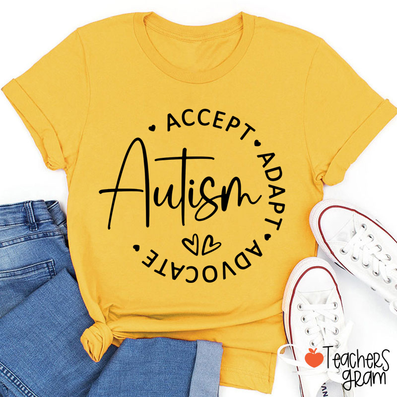 Accept Autism Adapt Advocate Teacher T-Shirt