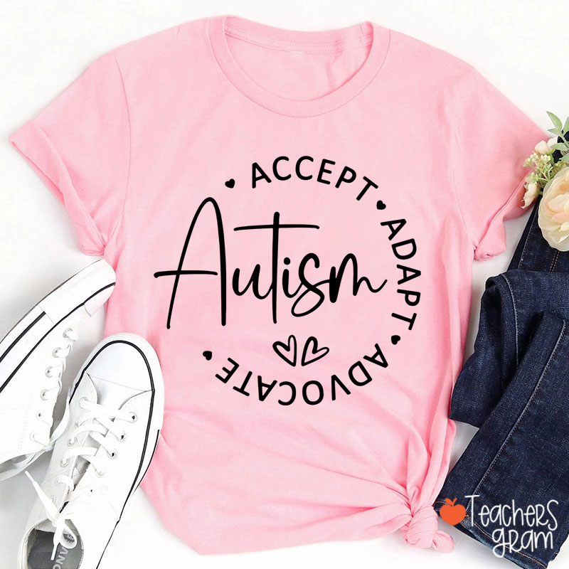 Accept Autism Adapt Advocate Teacher T-Shirt