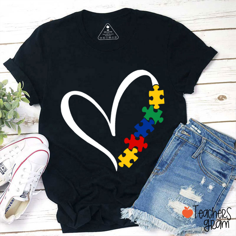 Heart Autism Awareness Puzzle Teacher T-Shirt