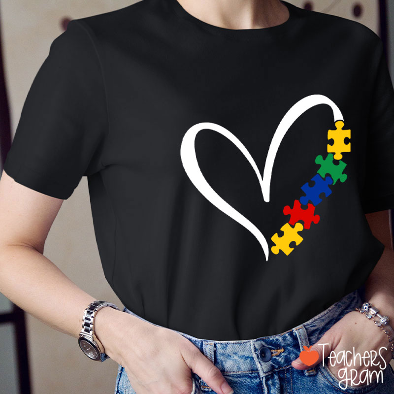 Heart Autism Awareness Puzzle Teacher T-Shirt