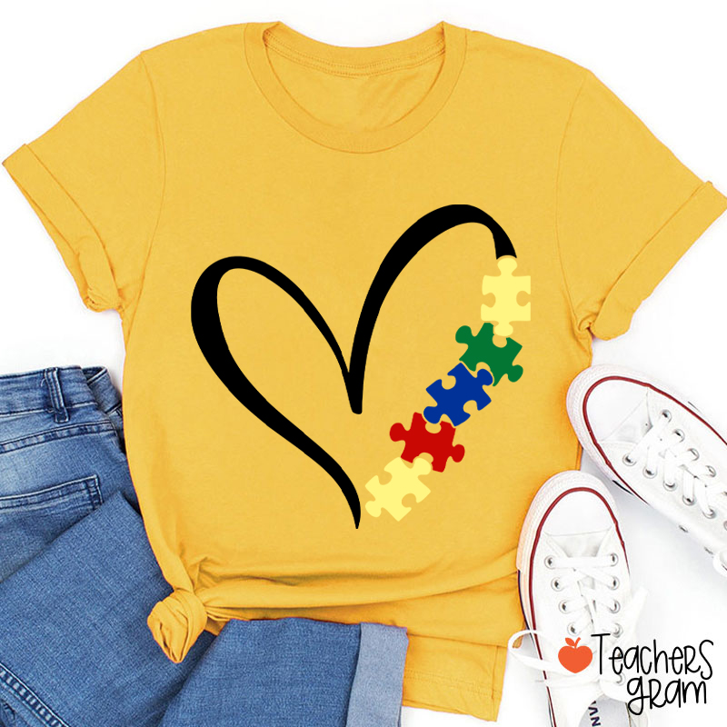 Heart Autism Awareness Puzzle Teacher T-Shirt