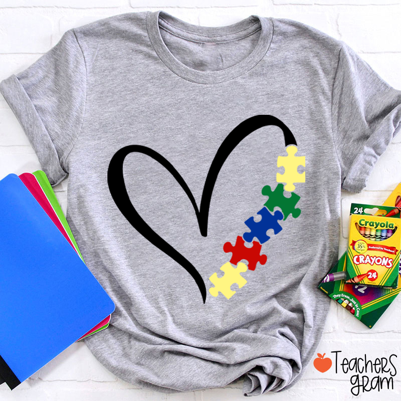 Heart Autism Awareness Puzzle Teacher T-Shirt