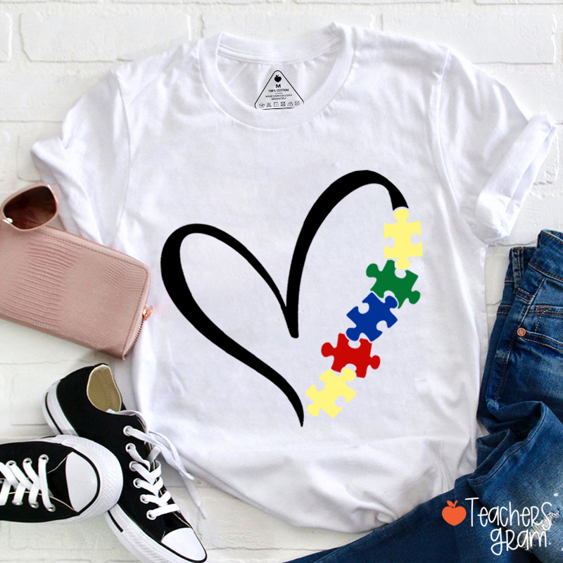 Heart Autism Awareness Puzzle Teacher T-Shirt