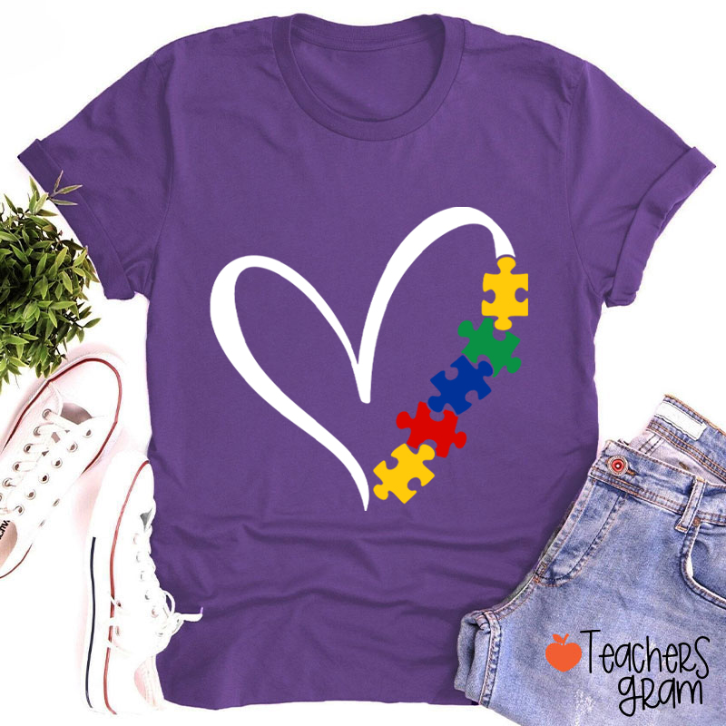 Heart Autism Awareness Puzzle Teacher T-Shirt