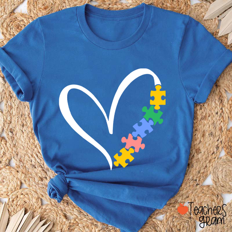 Heart Autism Awareness Puzzle Teacher T-Shirt