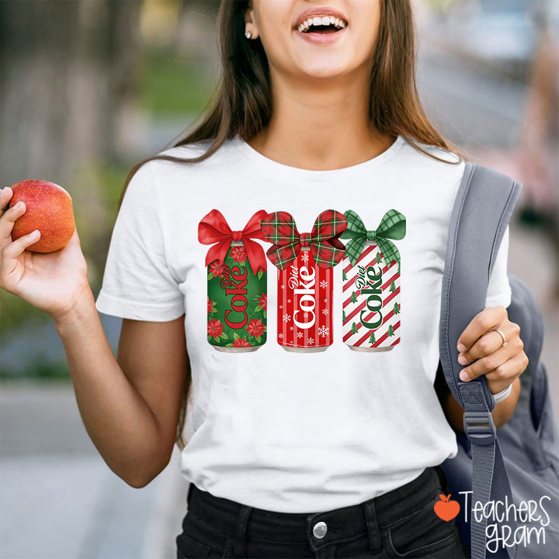 Christmas Soda Coquette Bow Teacher T-Shirt
