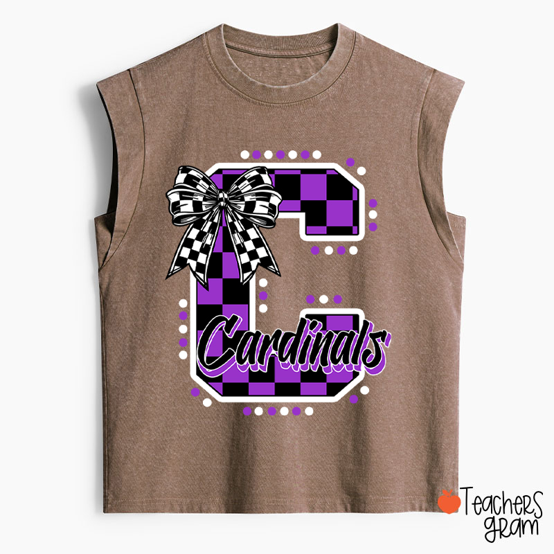 Personalized Mascot Checkered Print Teacher Washed Tank Top
