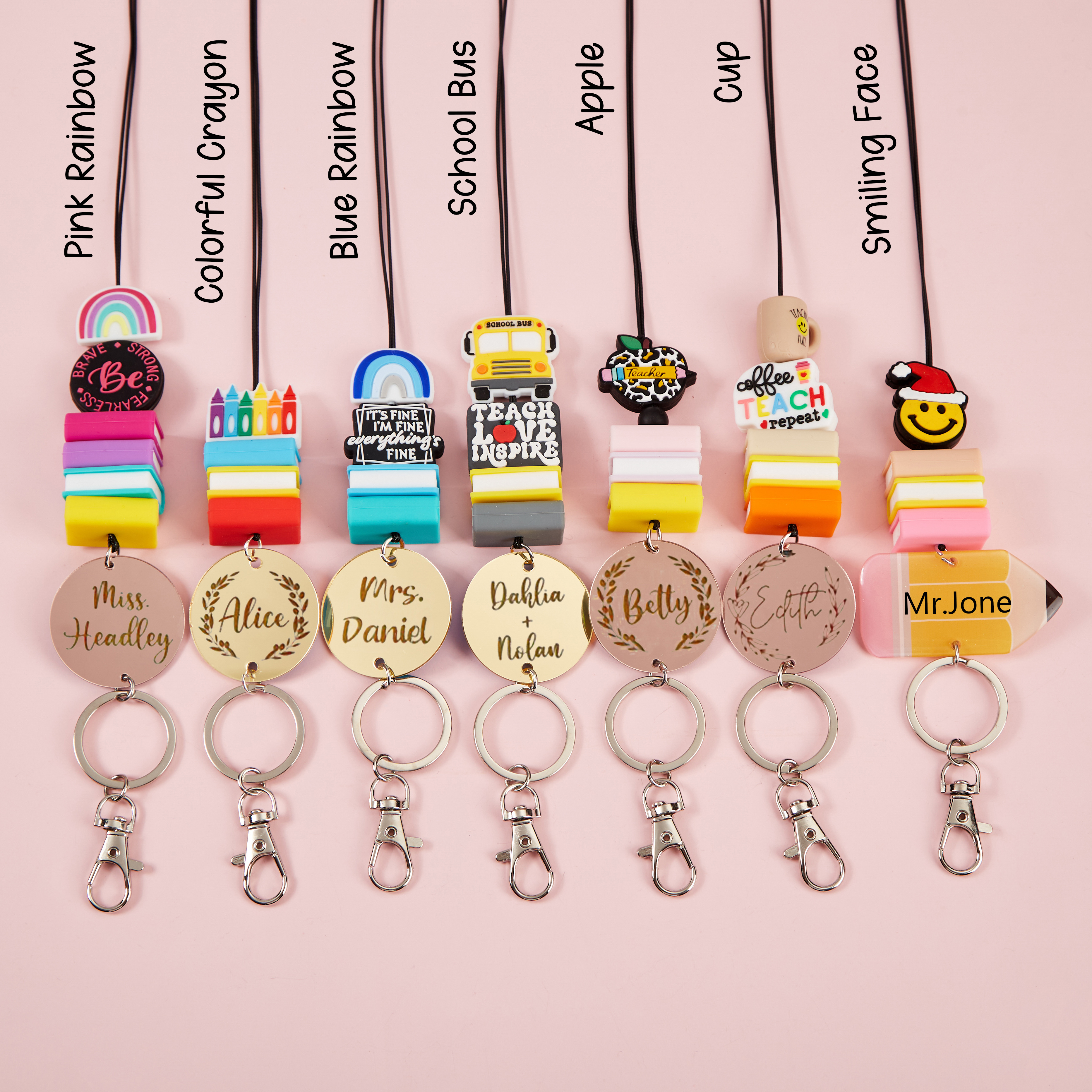 Personalized Colorful Books Beaded Teacher Lanyard