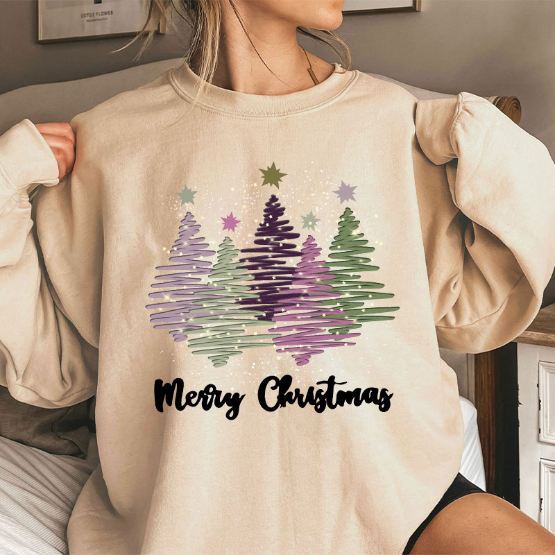 Merry Christmas Colorful Trees Teacher Sweatshirt