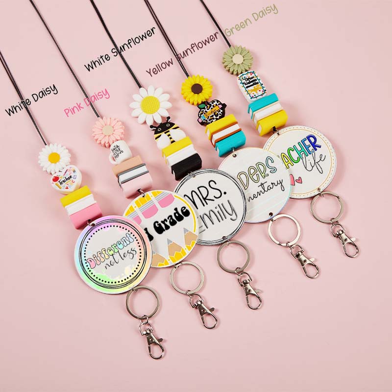 Personalized Coloured Flower Teacher Lanyard
