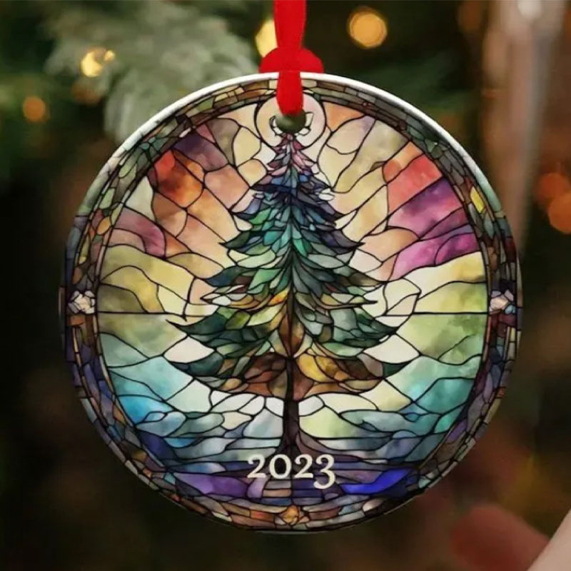 Color Collage Christmas Tree Ornament Teacher Ceramic Christmas Ornament