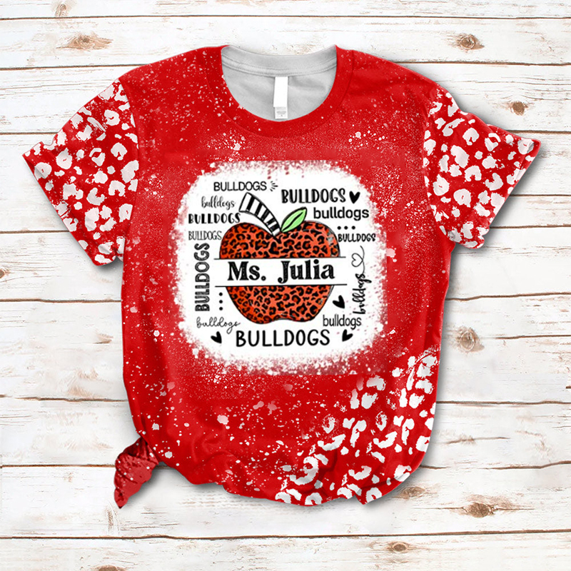 Personalized Leopard Printed Apple Mascot Teacher Printed T-Shirt