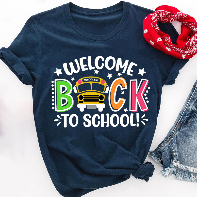 Welcome Back To School School Bus Print Teacher T-Shirt