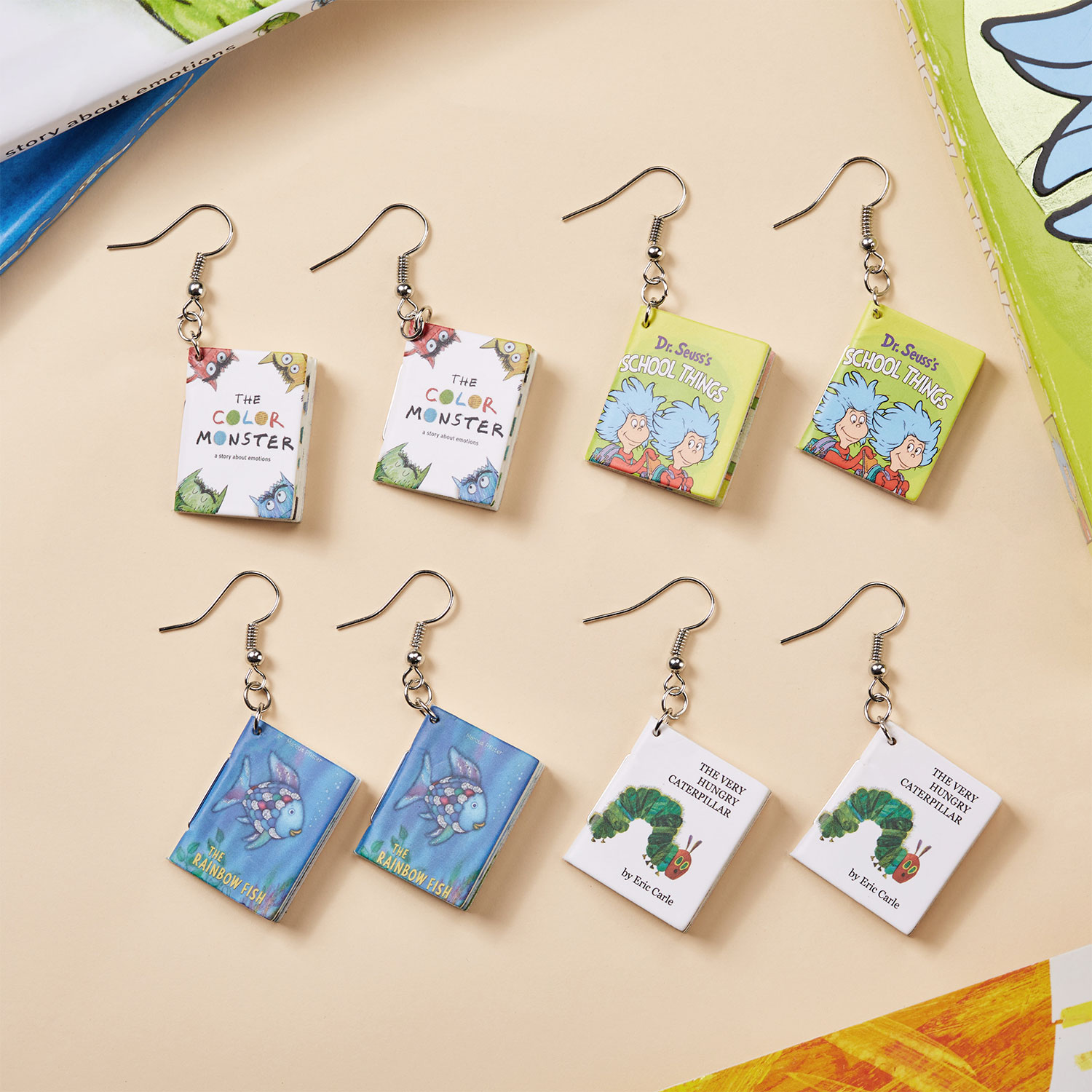 4PCS I Still Read Children's Books Teacher Book Earrings Set