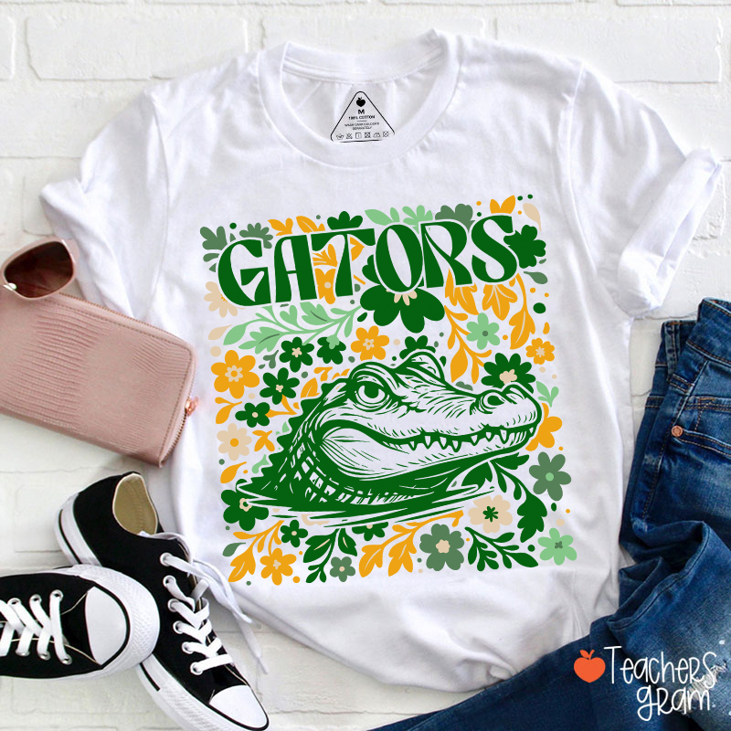 Personalized Mascot Flowers School Spirit Teacher T-Shirt