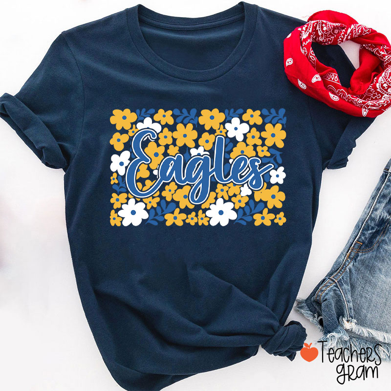 Personalized Mascot Flowers Contrasting Colors School Spirit Teacher T-Shirt