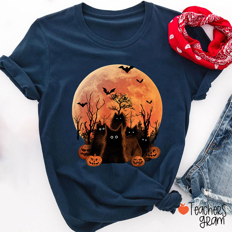 Black Cat Halloween Teacher T-Shirt