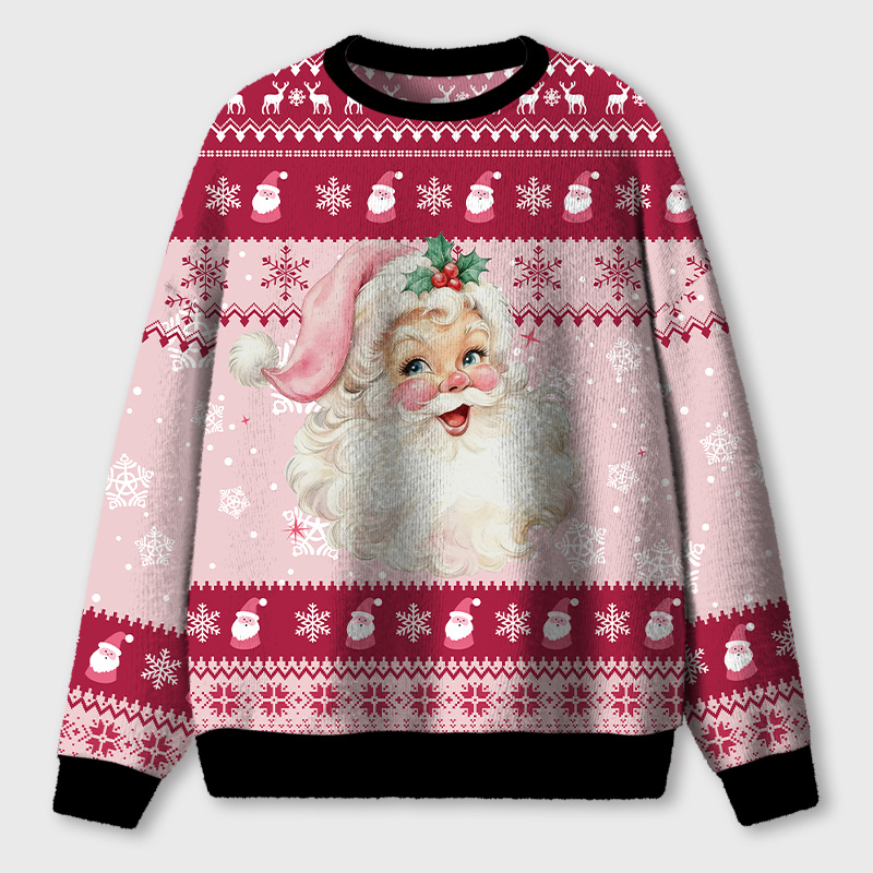 Pink Santa Teacher Ugly Fluffy Christmas Sweater