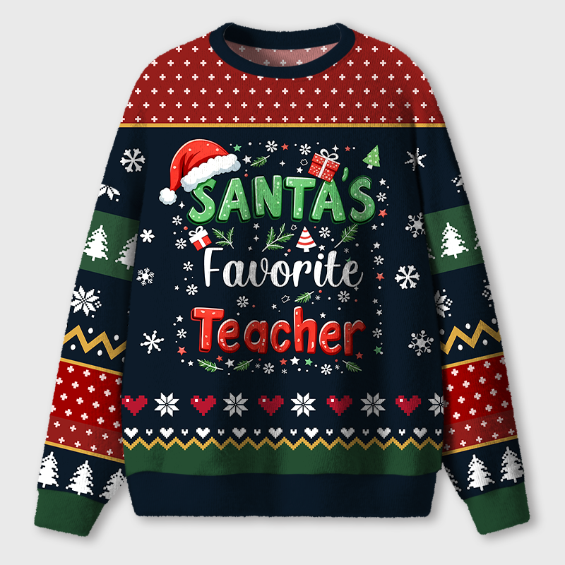 Santa's Favorite Teacher Ugly Fluffy Christmas Sweater