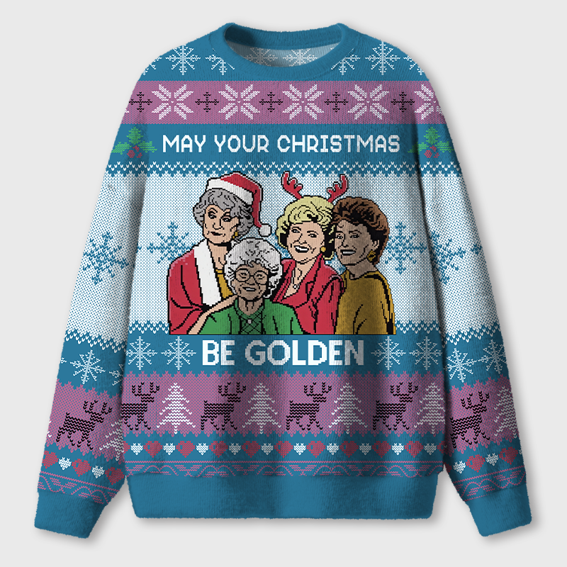 May Your Christmas Be Golden Teacher Ugly Fluffy Christmas Sweater