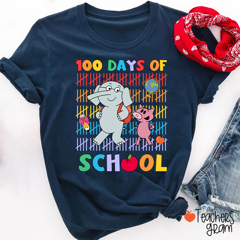 100 Days Of School Elephant Teacher T-Shirt