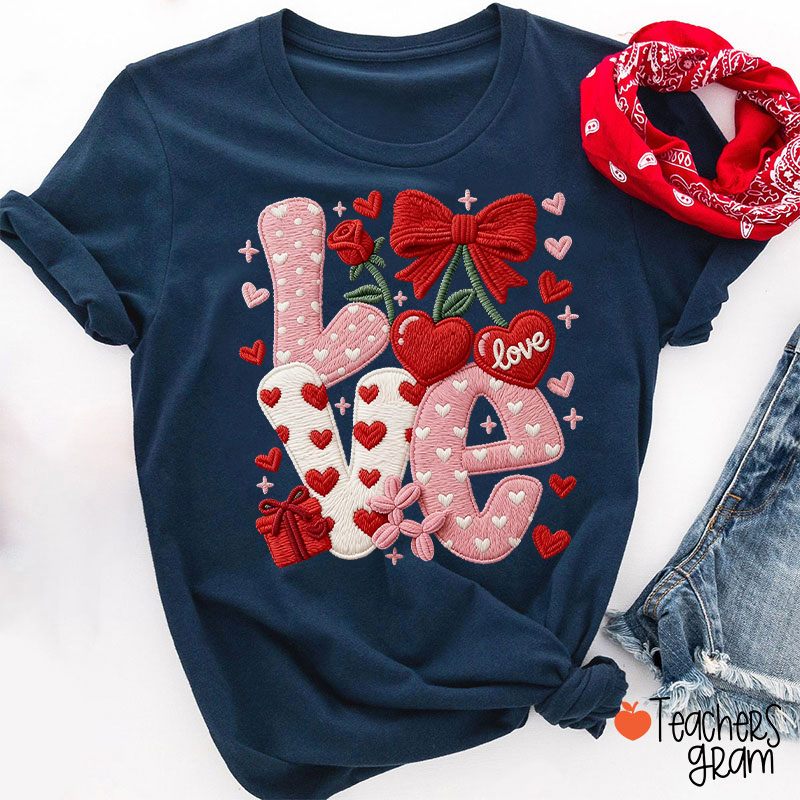 Faux Yarn Love And Rose Teacher T-Shirt