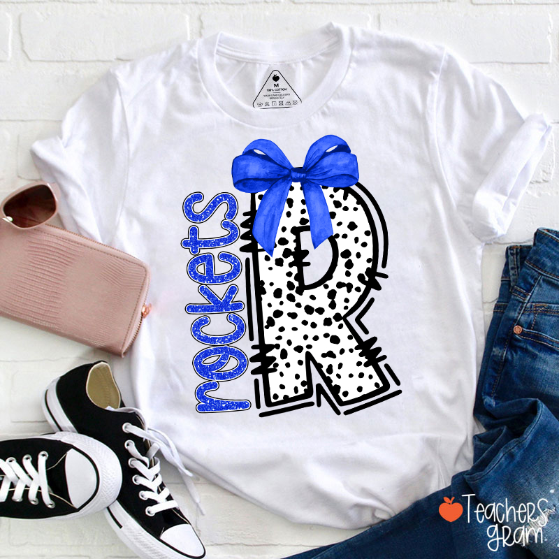 Personalized Mascot Coquette Bow Polka Dot Teacher T-Shirt