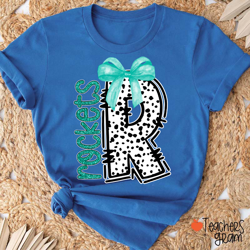 Personalized Mascot Coquette Bow Polka Dot Teacher T-Shirt