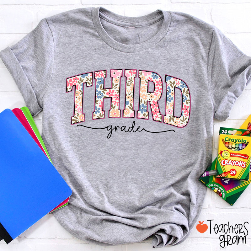Personalized Grade Flowers Fonts Back To School Teacher T-Shirt