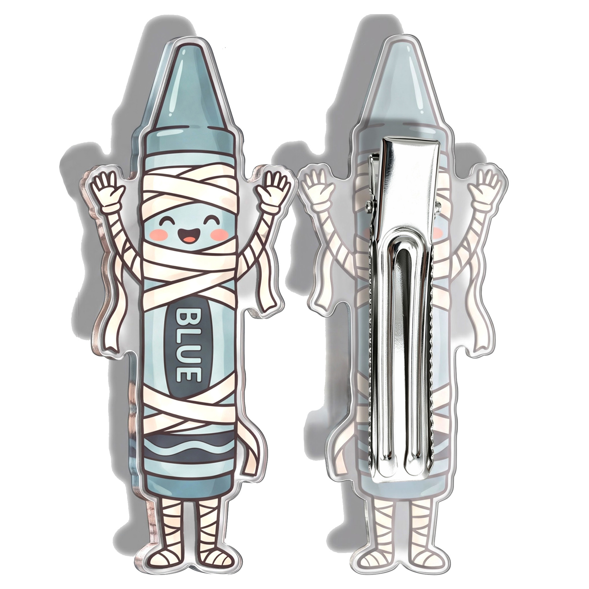 Kawaii Mummy Wrapped Blue Crayon Acrylic Duckbill Hair Clips