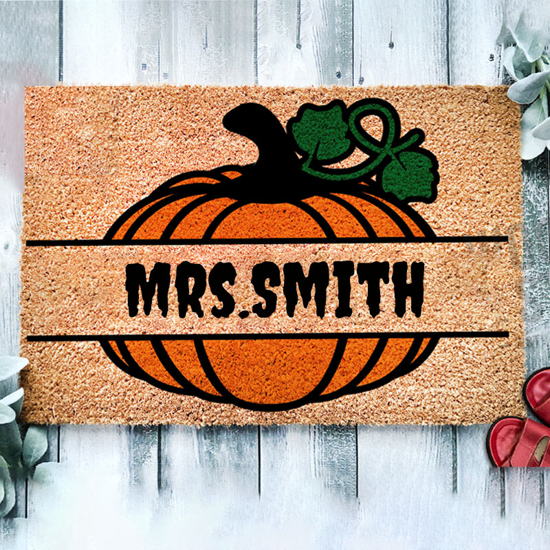 Personalized Name Halloween Pumpkin Teacher Classroom Doormat