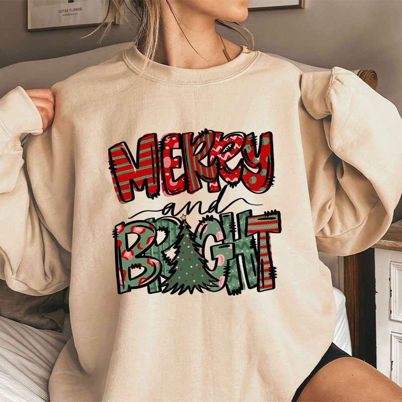 Merry And Bright Christmas Teacher Sweatshirt