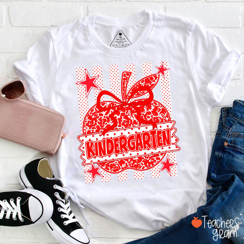 Personalized Stripe And Red Apple Teacher T-Shirt
