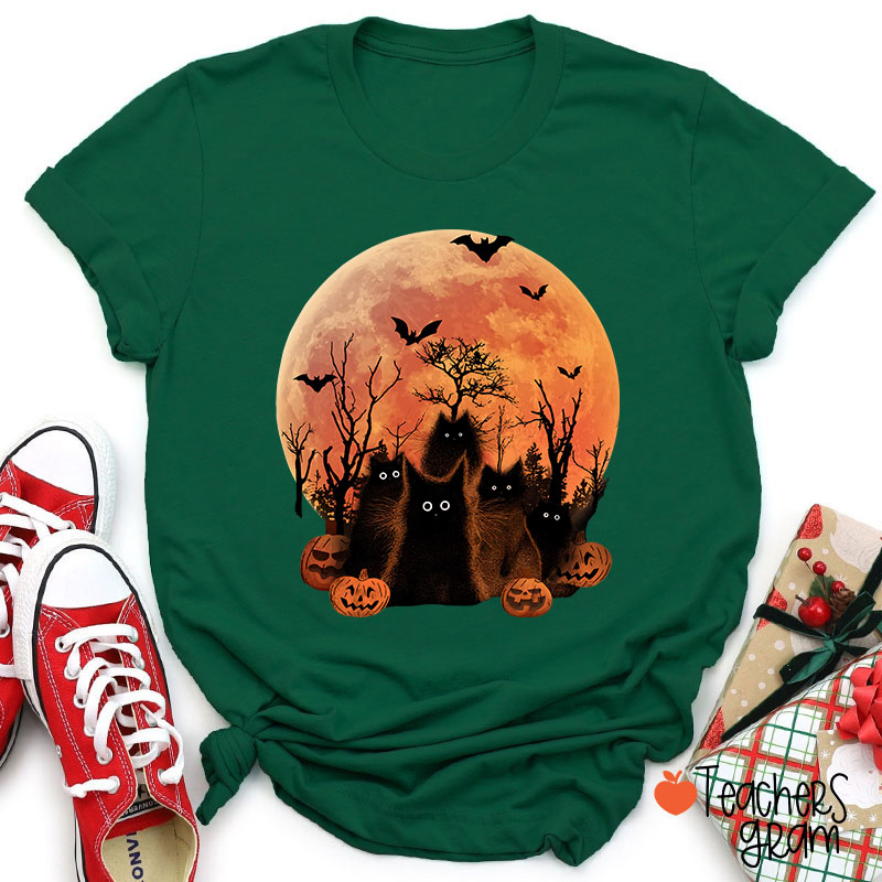 Black Cat Halloween Teacher T-Shirt