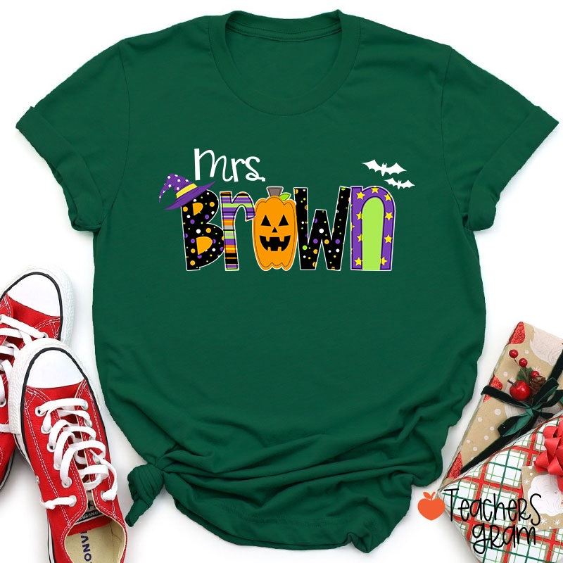 Personalized Name Pumpkin Halloween Teacher T-Shirt