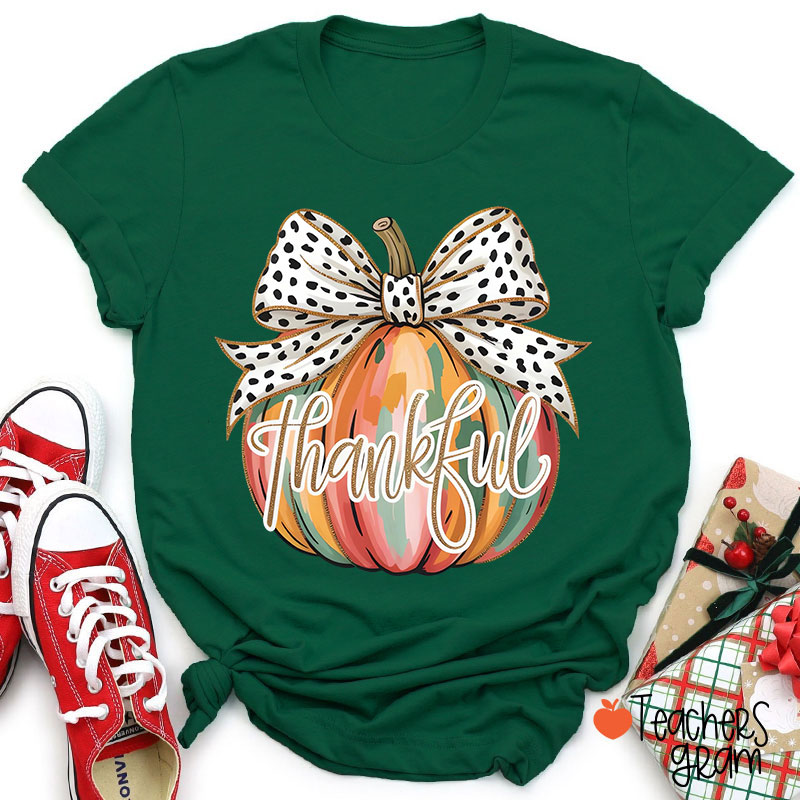 Colorful Coquette Fall Pumpkin Teacher T-Shirt