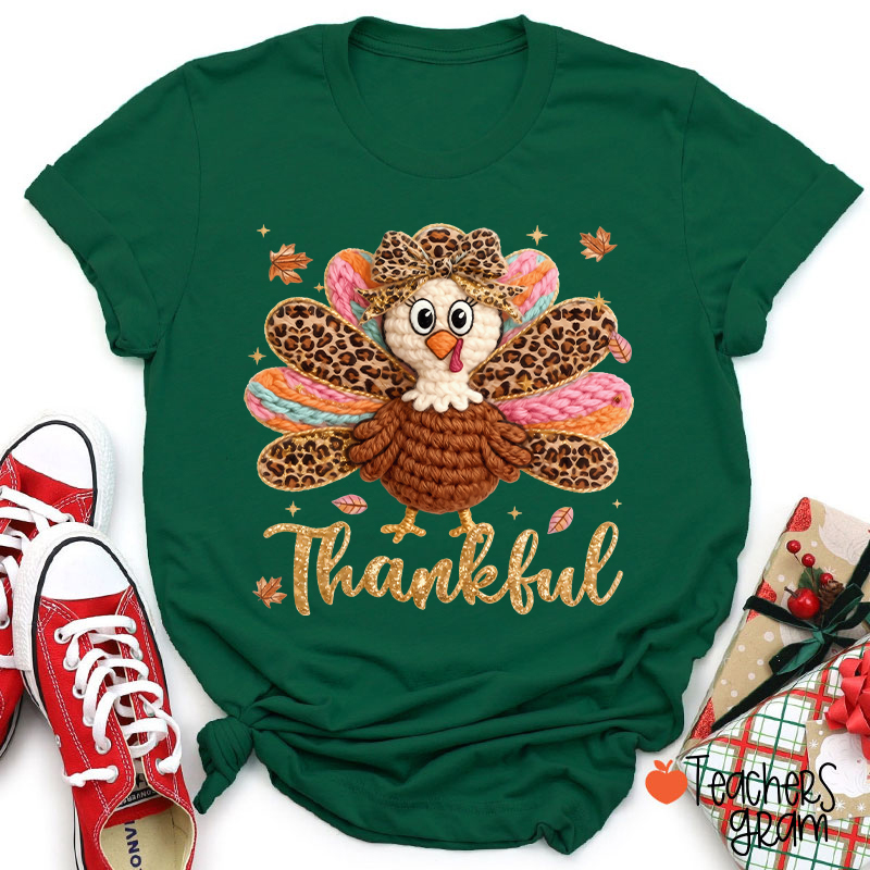 Faux Yarn One Thankful Turkey Teacher T-Shirt