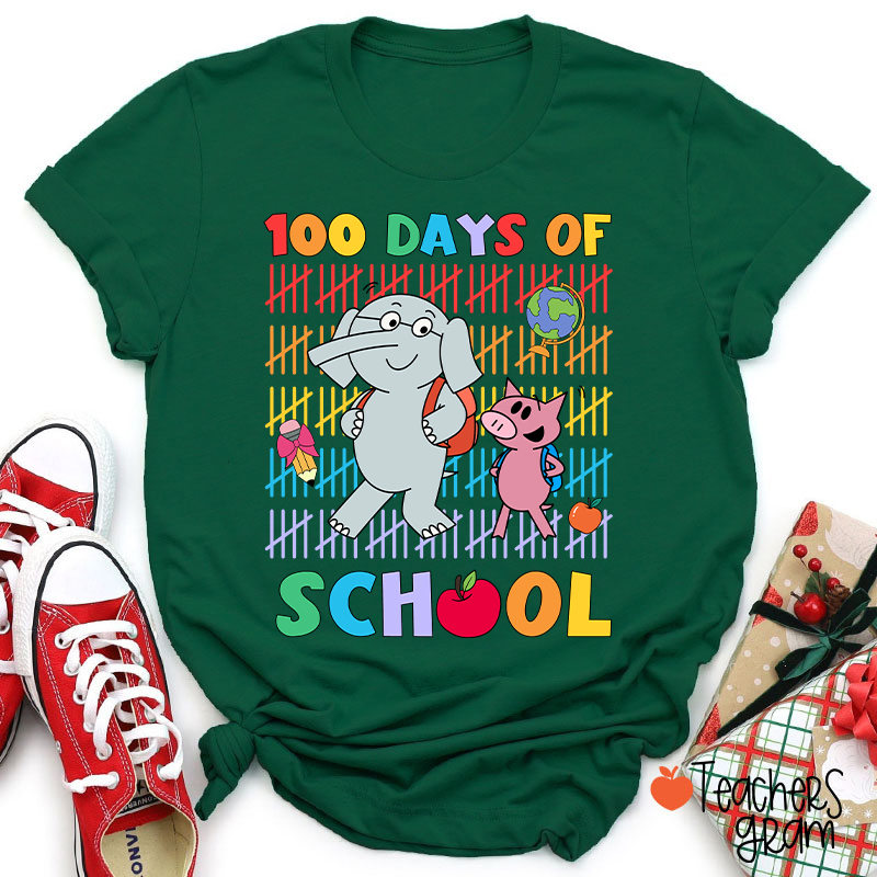 100 Days Of School Elephant Teacher T-Shirt
