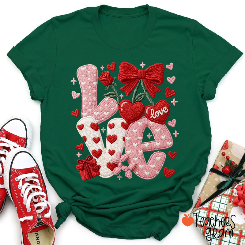 Faux Yarn Love And Rose Teacher T-Shirt