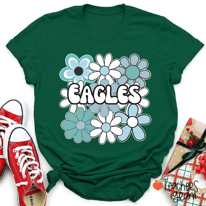 Personalized Mascot Flowers School Spirit Teacher T-Shirt