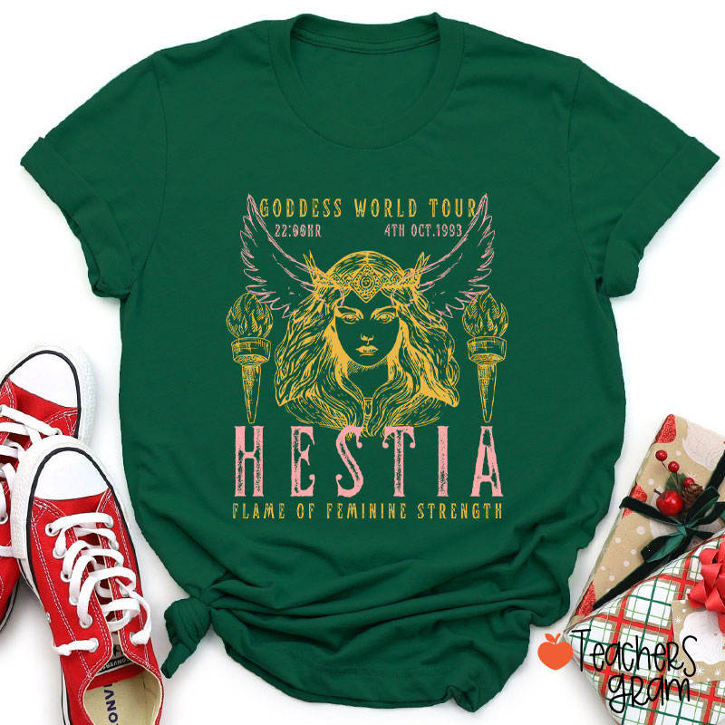 Hestia Flame Of Feminine Strength Teacher T-Shirt