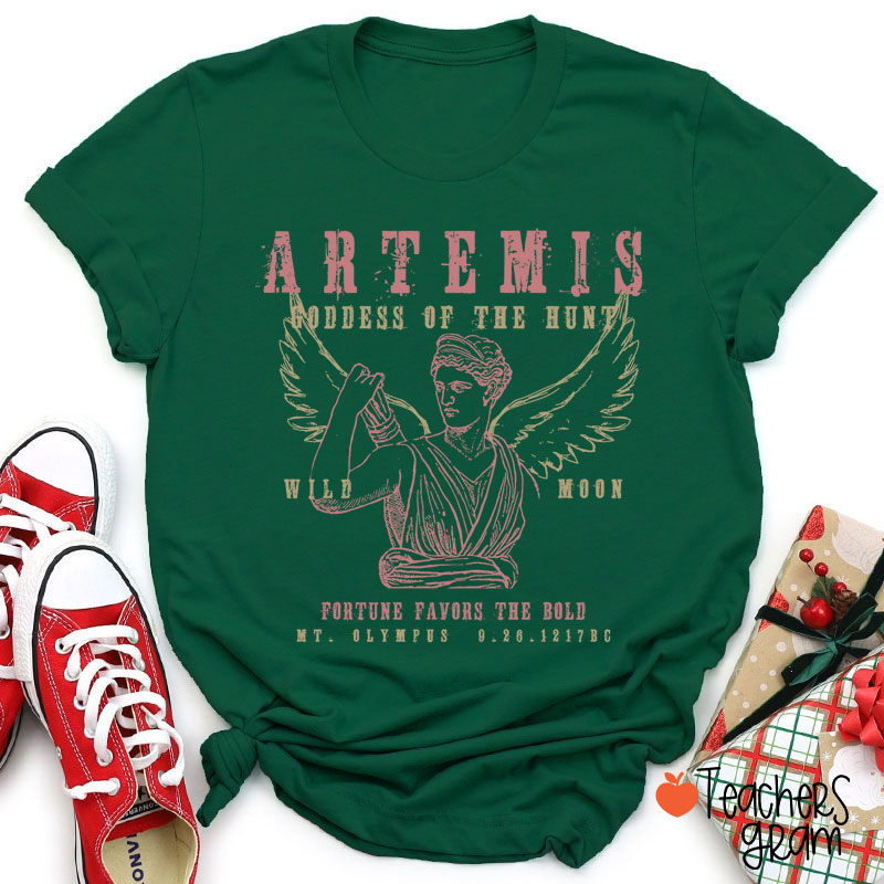 Artemis Goddess Of The Hunt Wild Moon Teacher T-Shirt