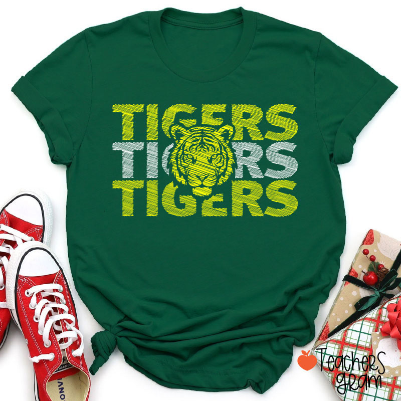 Personalized Mascot School Spirit Sketch Brushstrokes Teacher T-Shirt